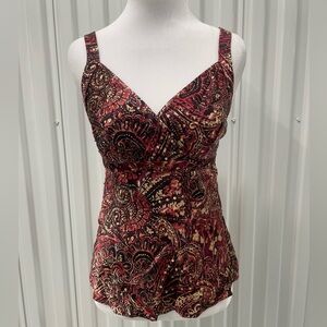 NWT Y2K Silk Red Paisley Beaded Sequin Babydoll Top 2 Petite 2P Deadstock Boho